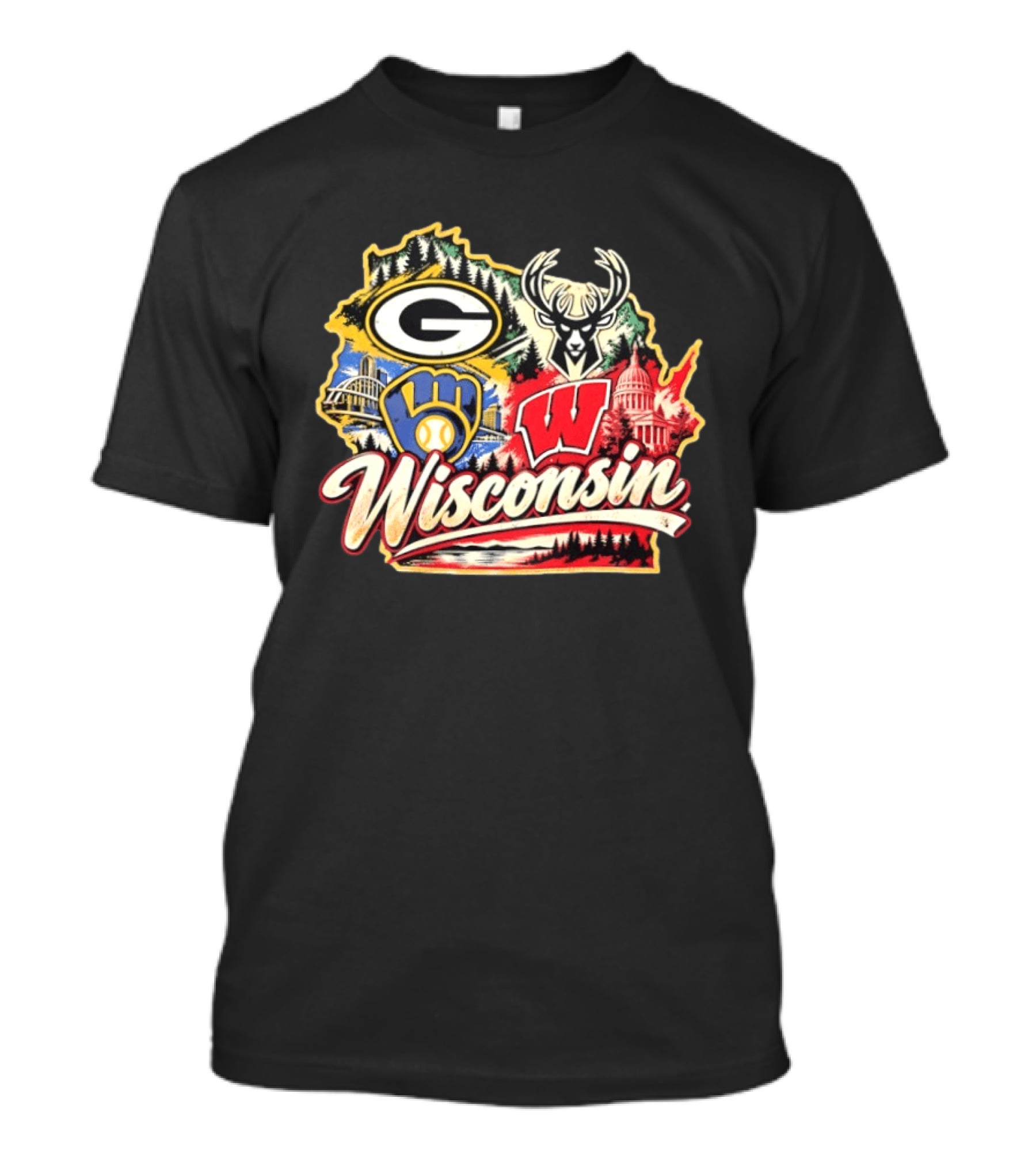 Wisconsin Green Bay Brewers Badgers Bucks State Capitol Landmarks T-Shirt