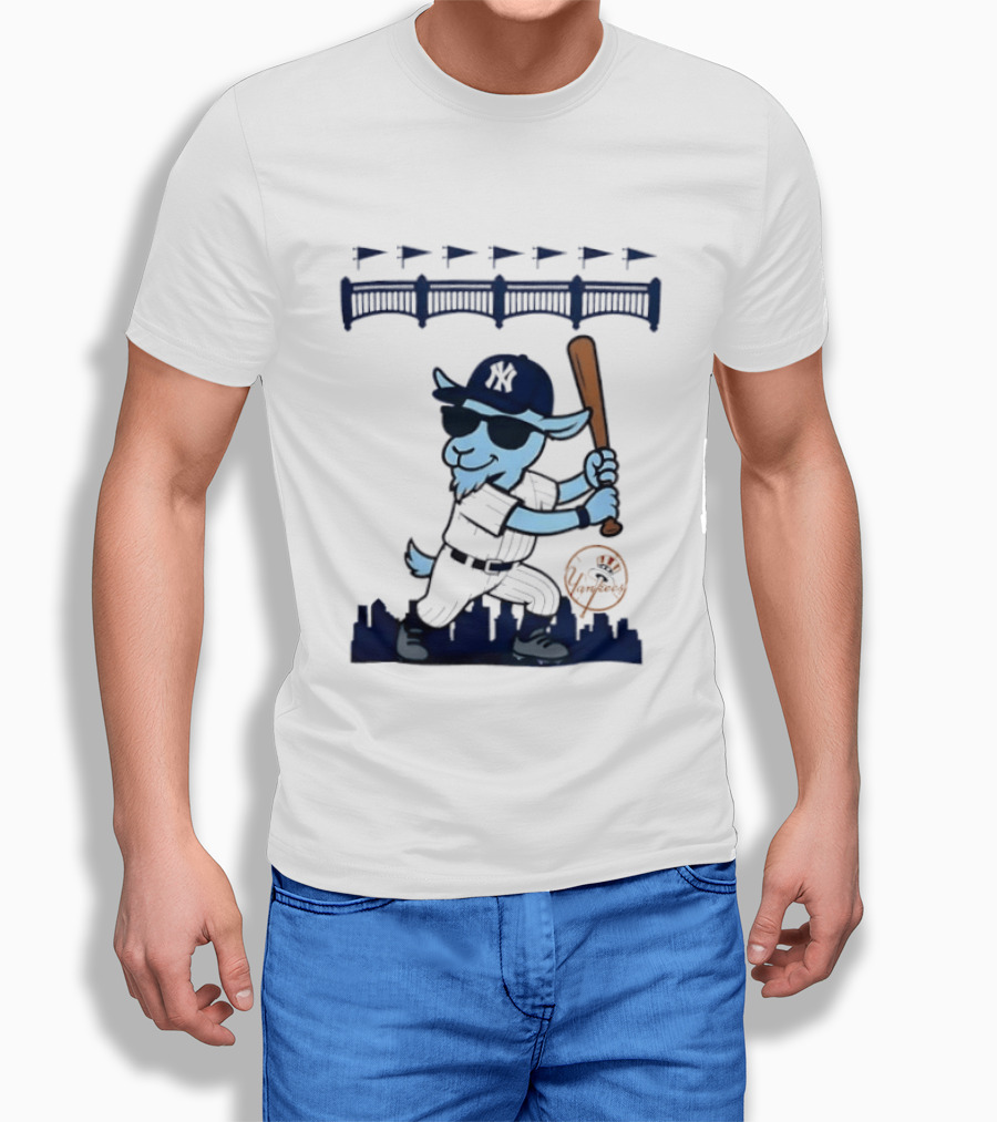 GOAT USA New York Yankees Home Run Baseball Goat Cartoon T-Shirt