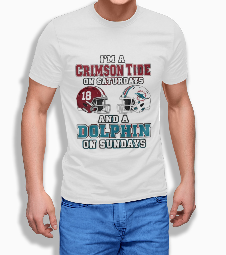 Crimson Tide Saturdays And Dolphin Sundays Football Helmets Fan Gear T-Shirt