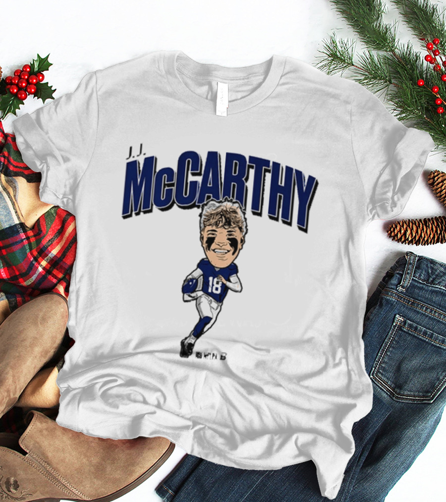 J.J. McCarthy Caricature Number 18 Football T-Shirt