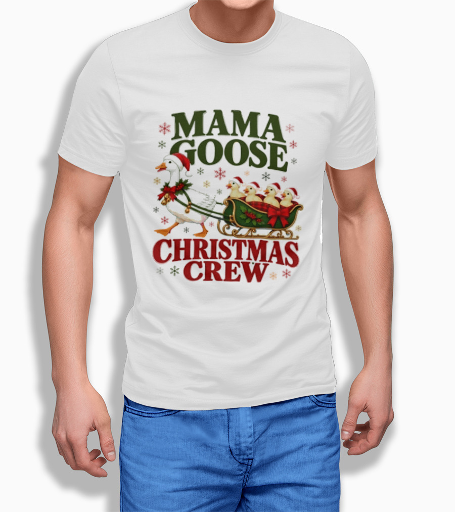 Mama Goose Christmas Crew Holiday Geese And Sleigh Festive T-Shirt