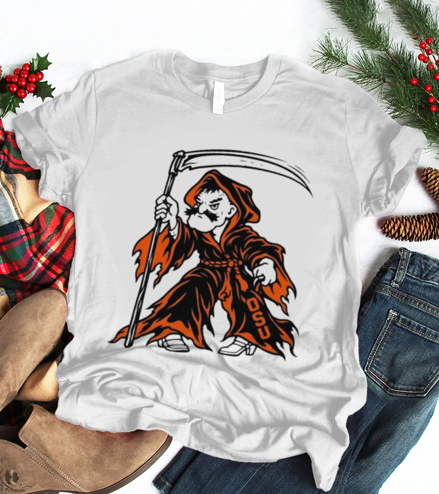 Oklahoma State Cowboys OSU Grim Reaper Halloween Scythe T-Shirt