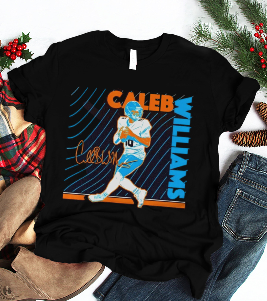 Caleb Williams Chicago Bears No 10 Neon Nights Football Player Signature T-Shirt