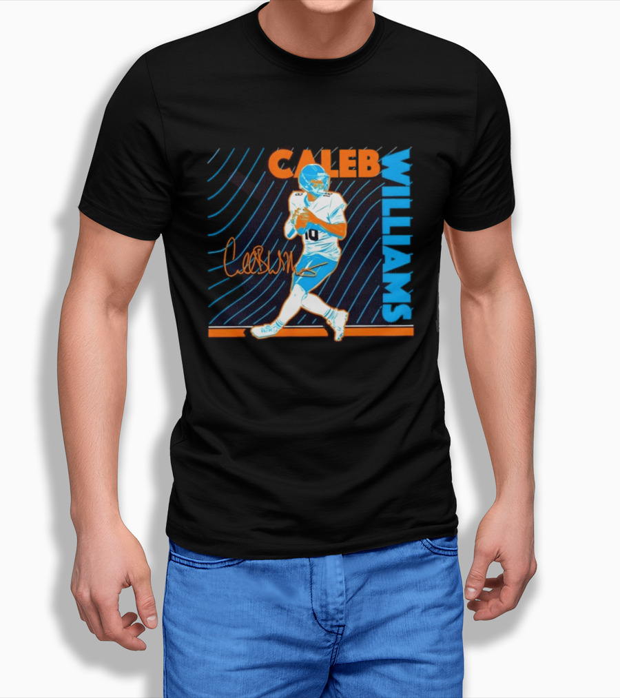 Caleb Williams Chicago Bears No 10 Neon Nights Football Player Signature T-Shirt