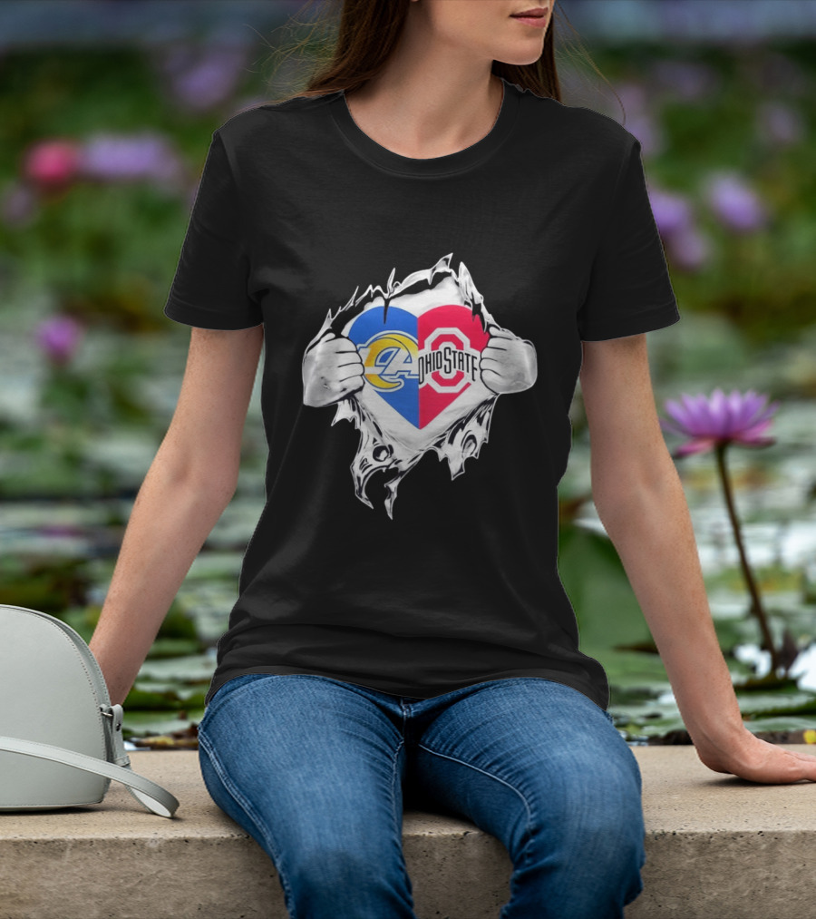 Los Angeles Rams Ohio State Split Heart Hands T-Shirt