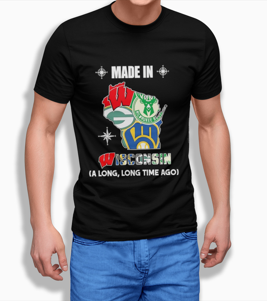 Made In Wisconsin Packers Bucks Brewers Collage A Long Long Time Ago T-Shirt
