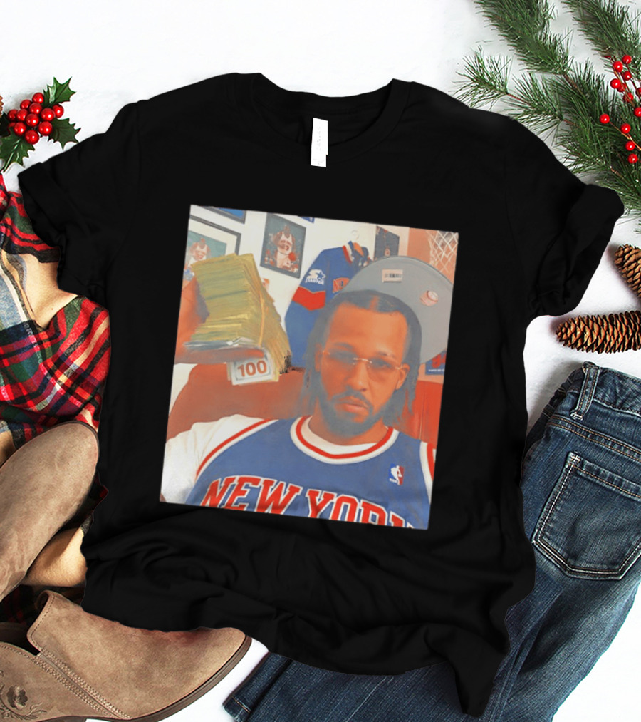 New York Knicks Jalen Brunson Selfie Money Stacks NBA Jersey T-Shirt