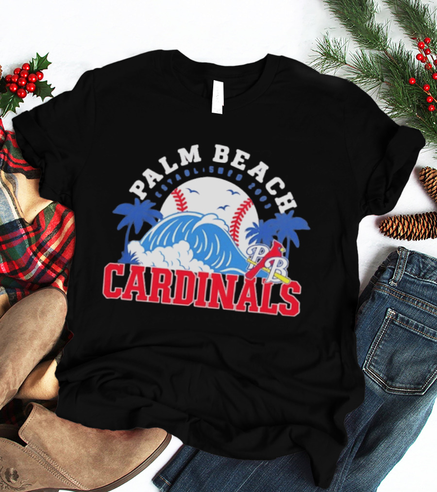 Palm Beach Cardinals Baseball Surf Established 2003 Waves And Palms T-Shirt