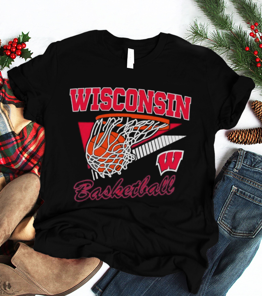 Wisconsin Basketball Swish With Hoop And Ball T-Shirt