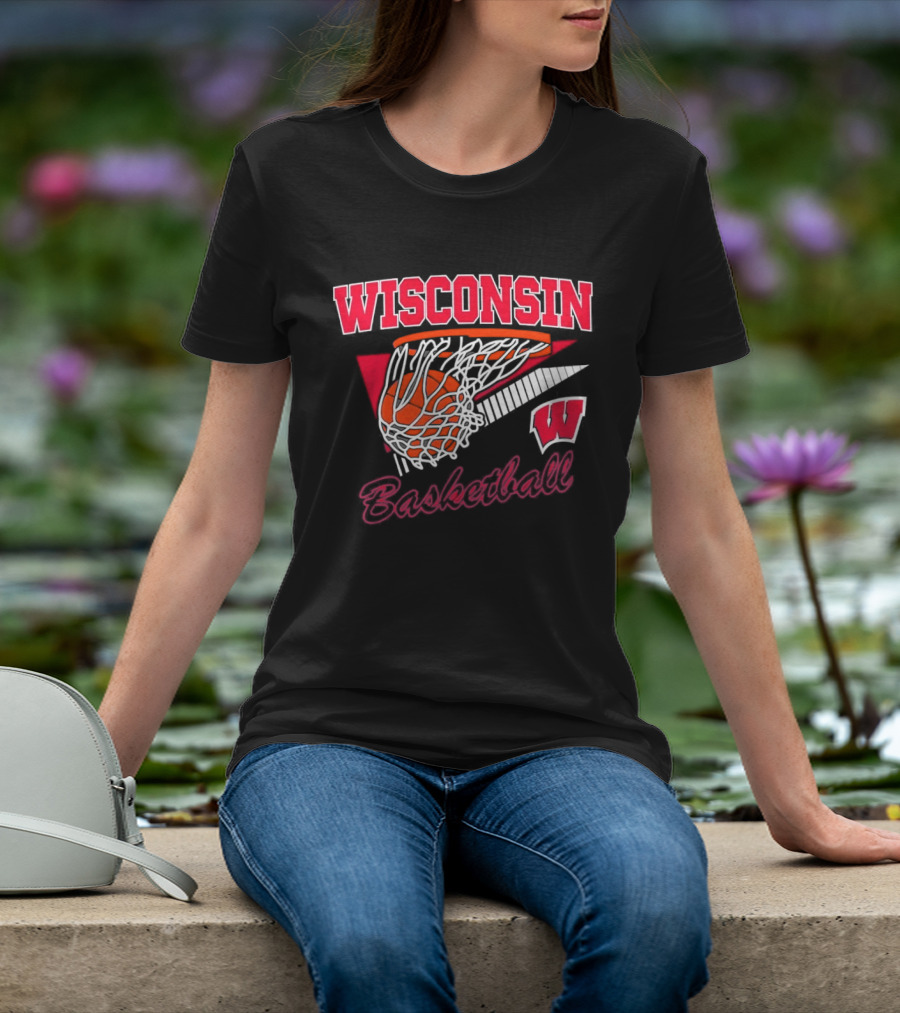 Wisconsin Basketball Swish With Hoop And Ball T-Shirt