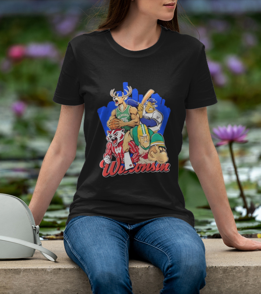 Wisconsin Badgers Milwaukee Bucks Brewers Sports Team Collage T-Shirt
