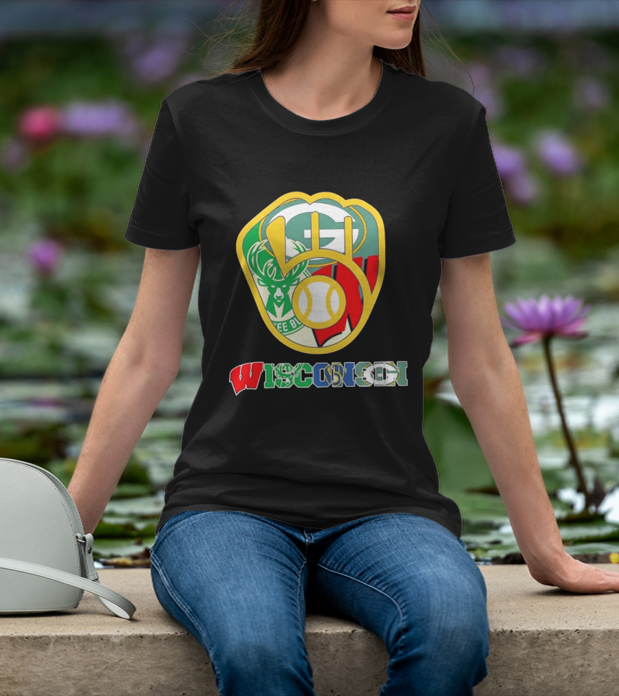 Wisconsin Green Bay Packers Milwaukee Bucks Brewers Collage T-Shirt