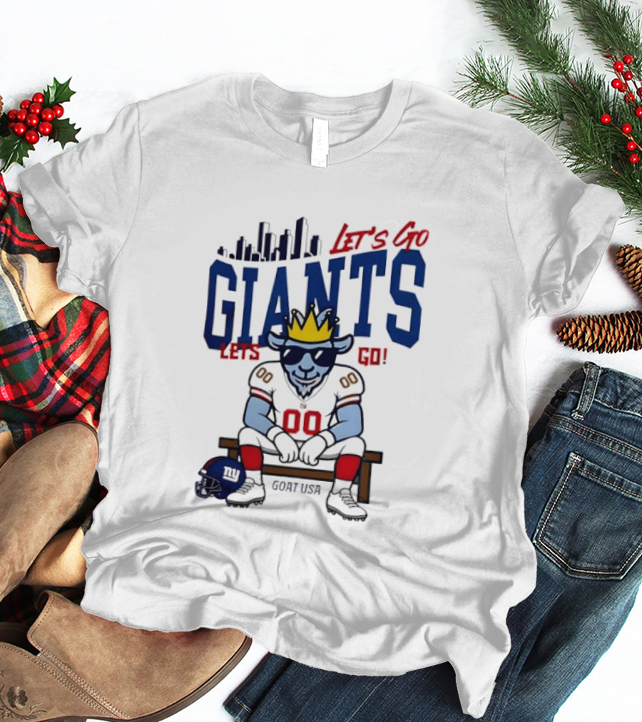 Goat USA Let's Go Giants New York Let's Go Skyline Football Player T-Shirt