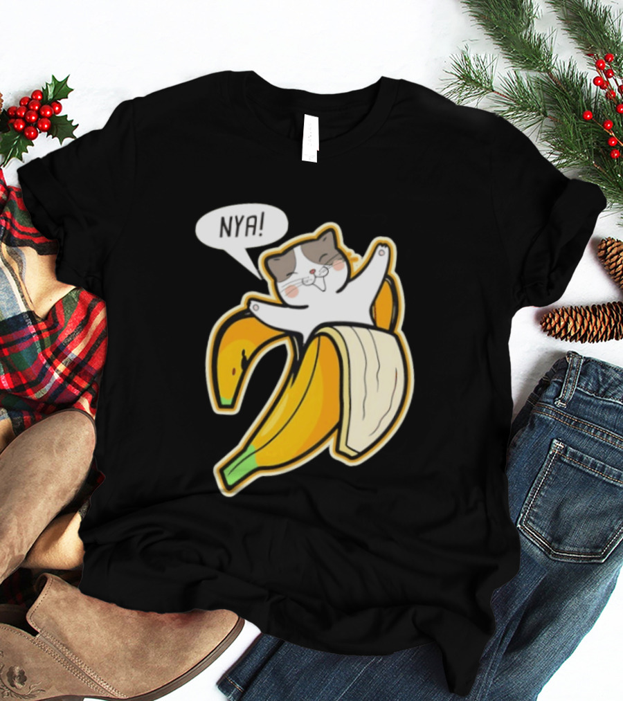 Banana Cat Nya Cute Cartoon Feline In Fruit Peel Japan T-Shirt