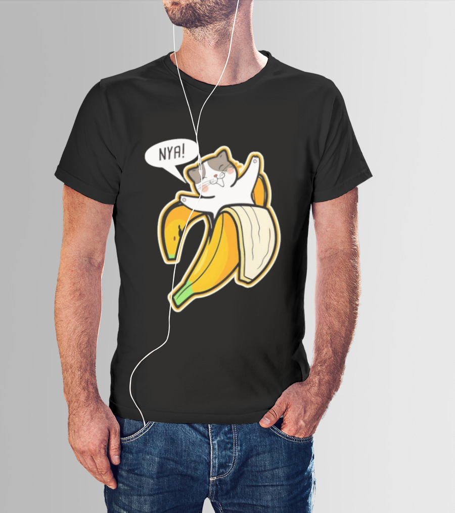Banana Cat Nya Cute Cartoon Feline In Fruit Peel Japan T-Shirt