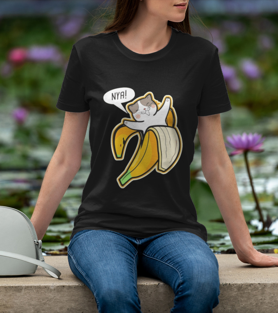 Banana Cat Nya Cute Cartoon Feline In Fruit Peel Japan T-Shirt