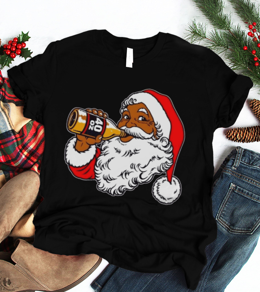 Black Santa 40 Oz Malt Liquor Christmas T-Shirt