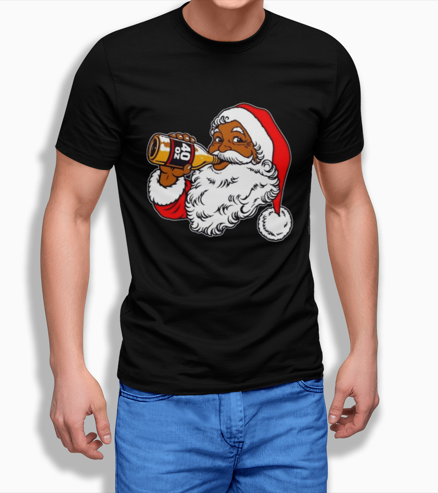 Black Santa 40 Oz Malt Liquor Christmas T-Shirt