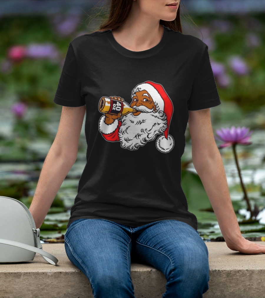 Black Santa 40 Oz Malt Liquor Christmas T-Shirt