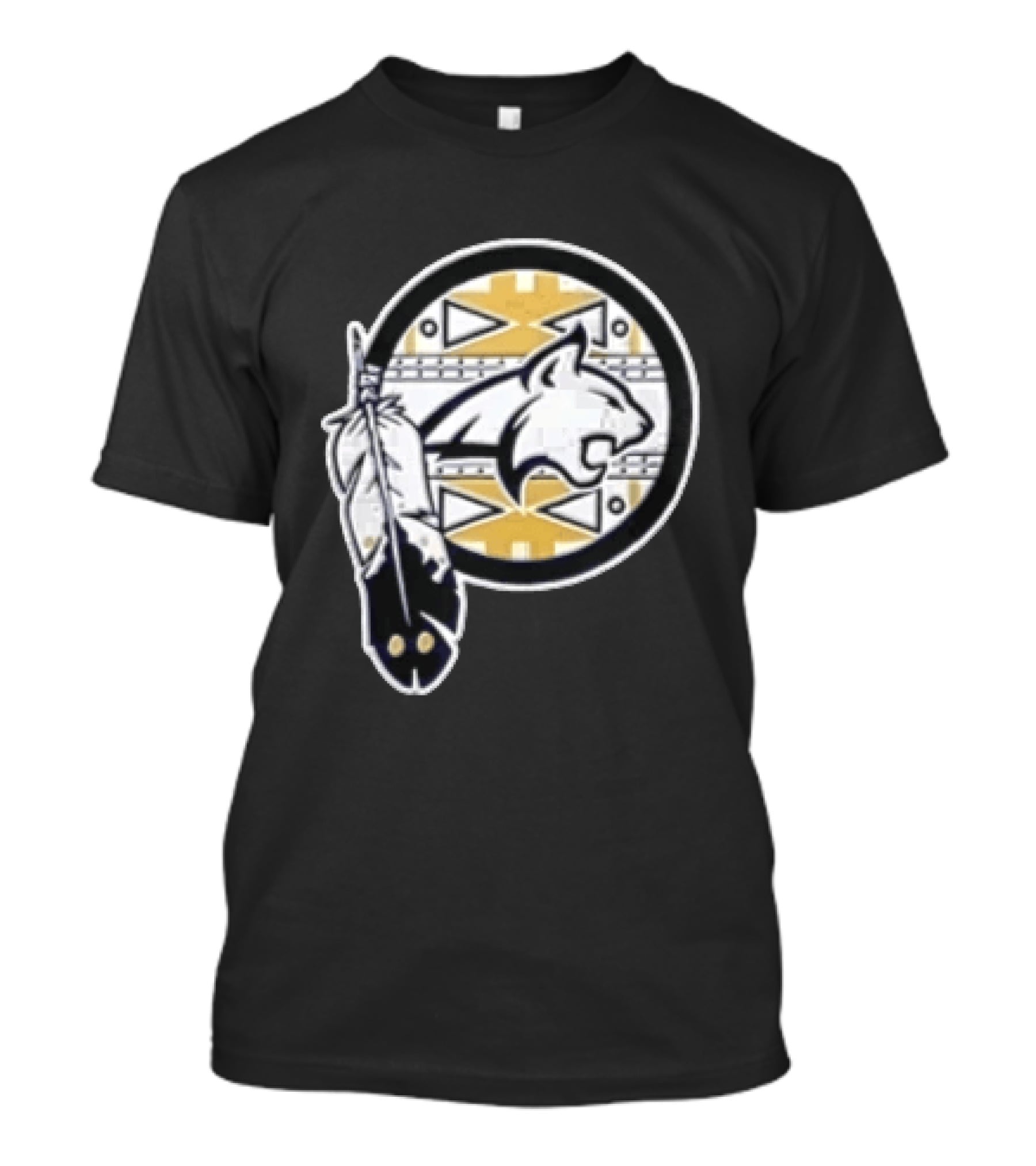 Bobcat Head Feather Native American Inspired Circular T-Shirt