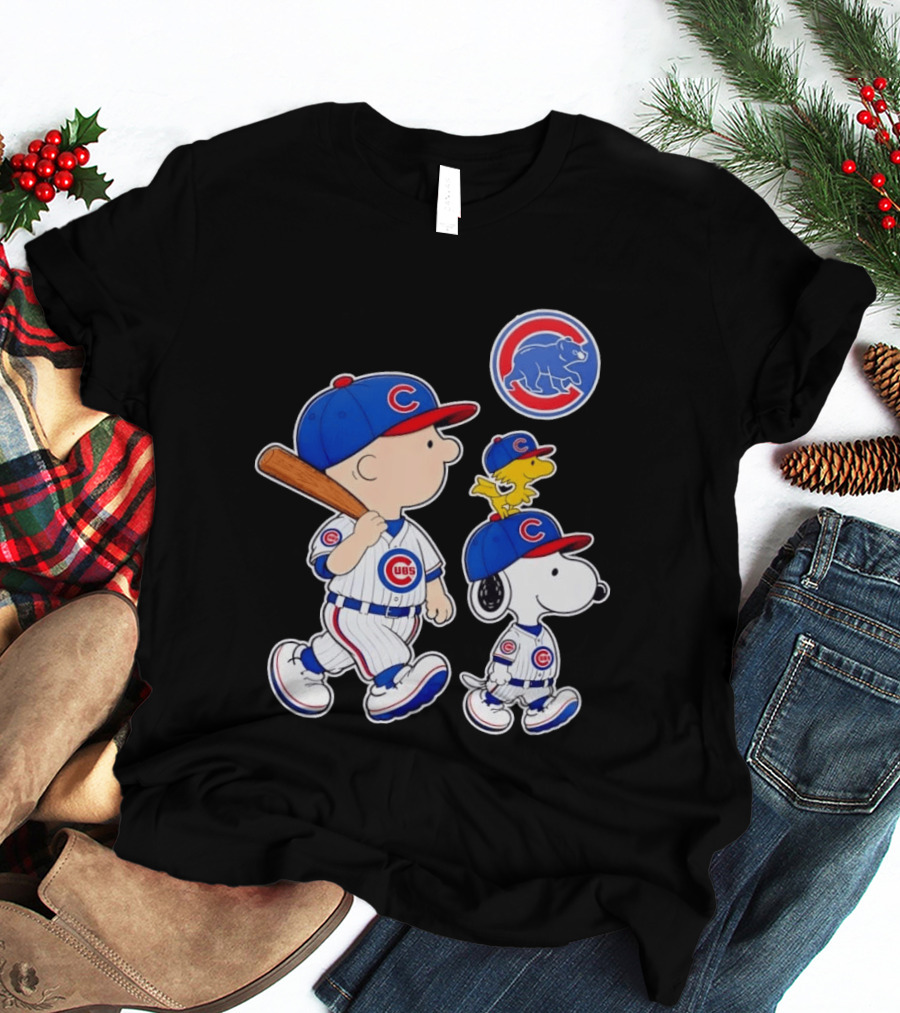 Charlie Brown Snoopy Woodstock Chicago Cubs Baseball Collaboration T-Shirt