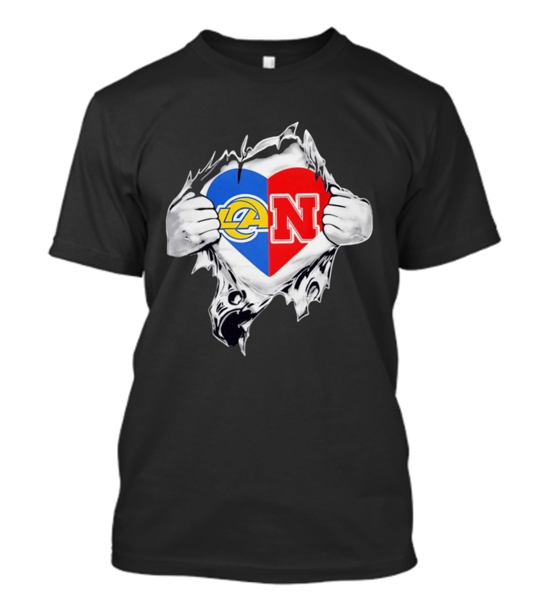 Los Angeles Rams Nebraska Cornhuskers Ripped Heart Fusion T-Shirt