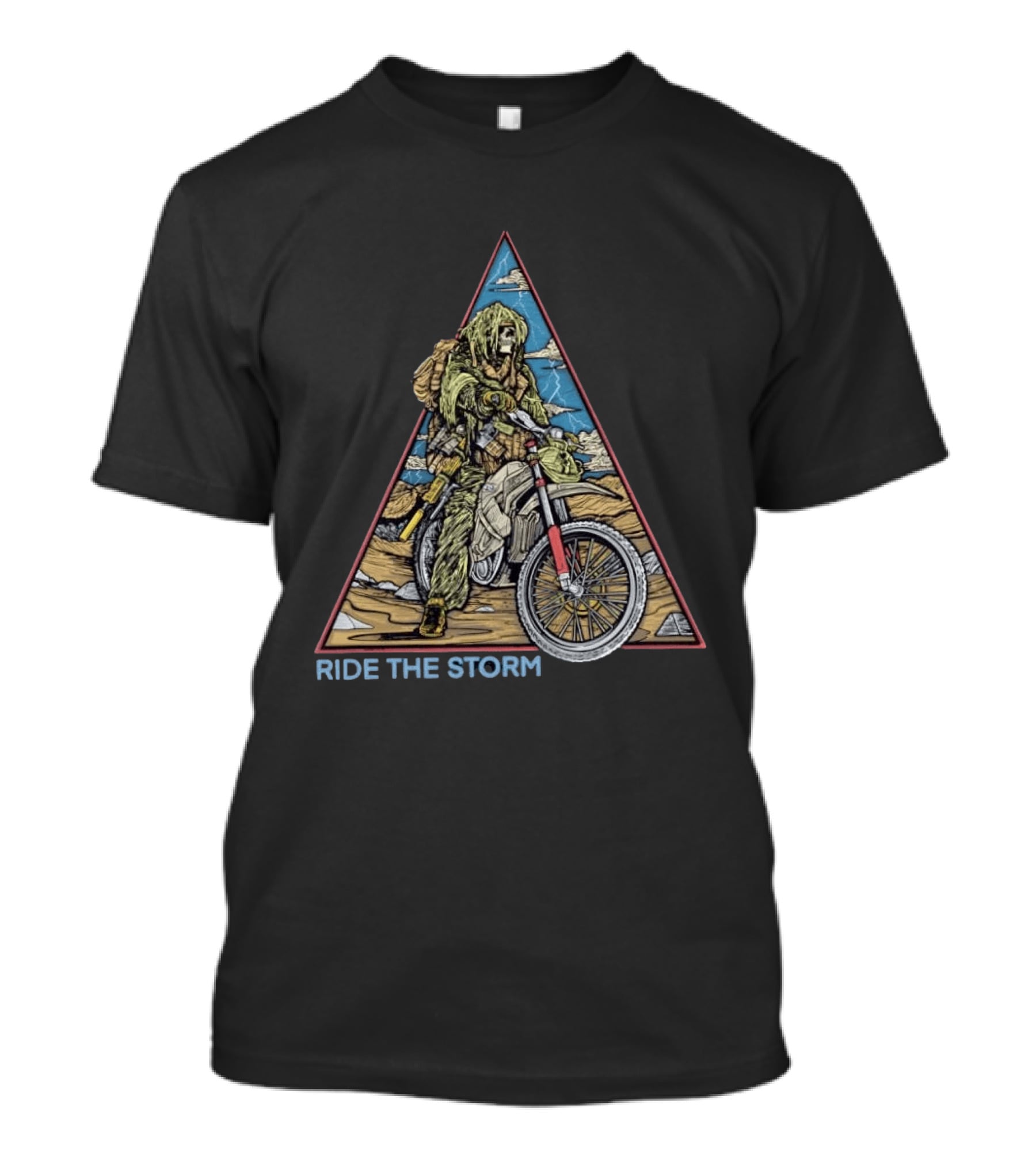 Ride The Storm Skeleton Biker Triangle Desert Adventure T-Shirt