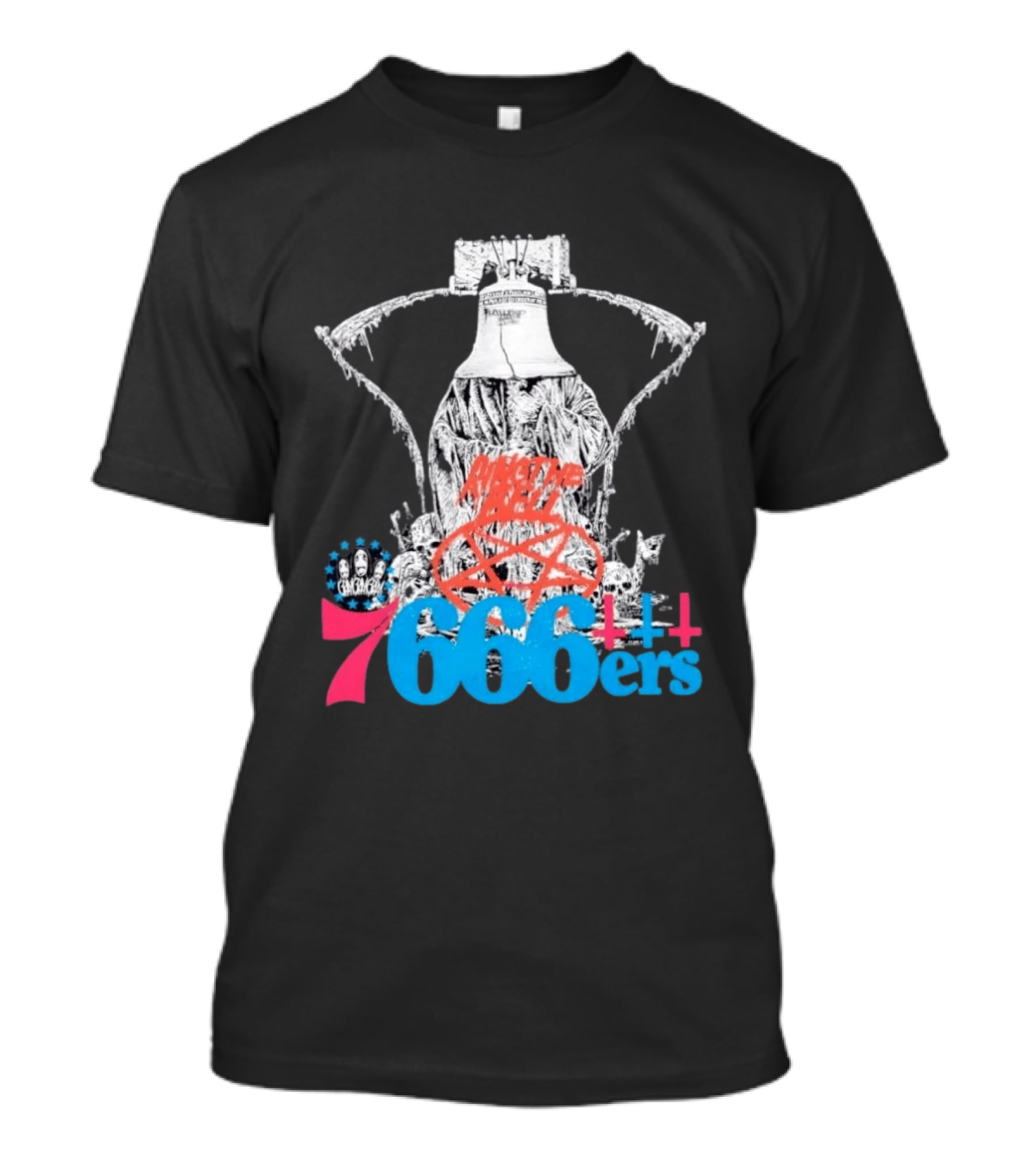 Philadelphia 7666ers Ring The Bell Basketball Horror Liberty Sketch T-Shirt