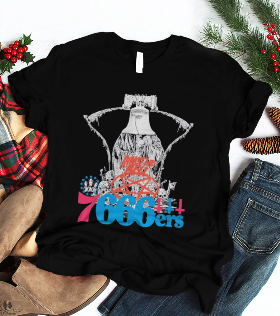 Philadelphia 7666ers Ring The Bell Basketball Horror Liberty Sketch T-Shirt
