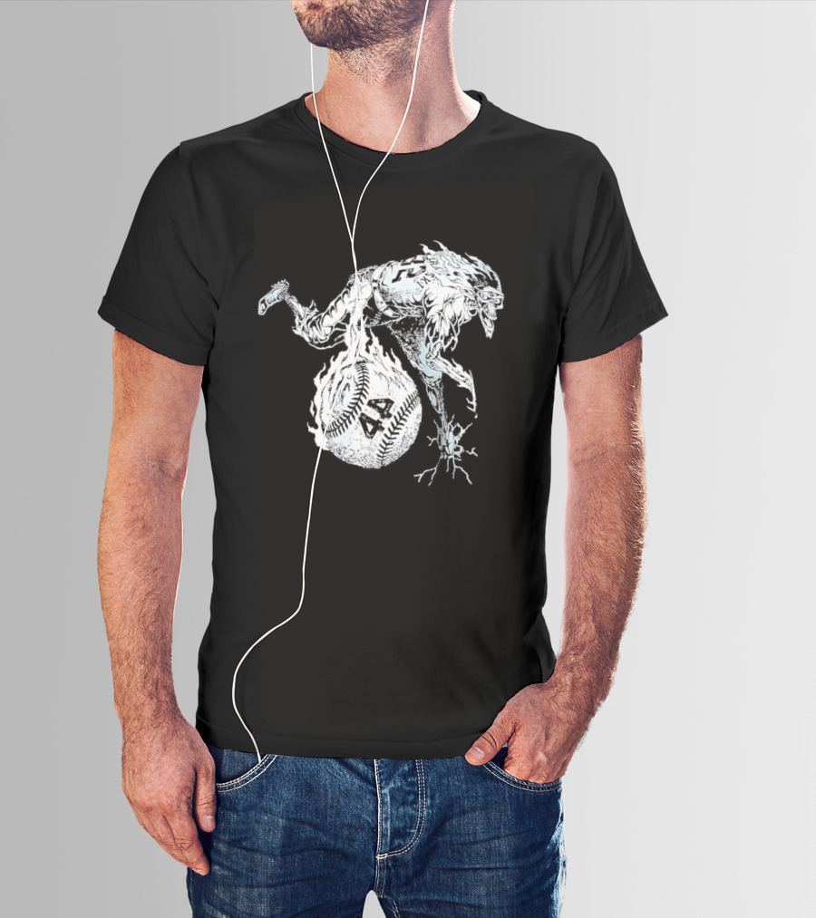 Ski No 44 Flaming Skeleton Baseball Player T-Shirt