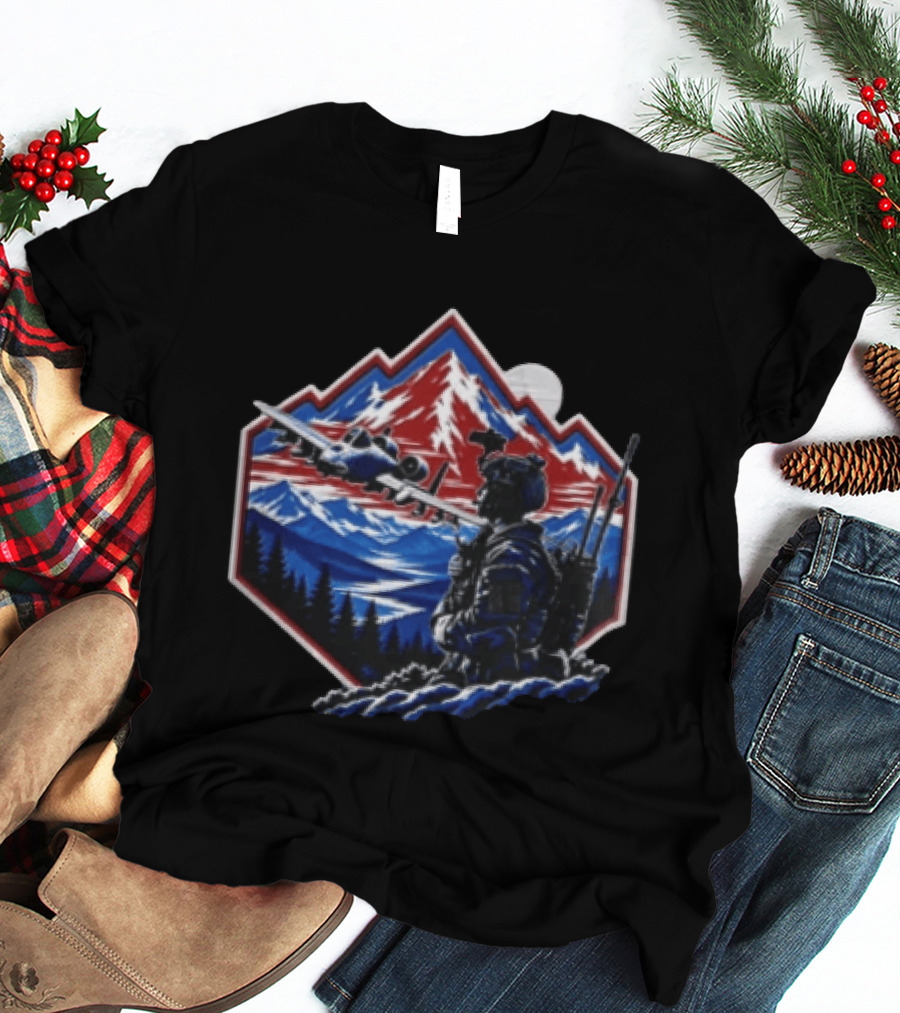 Soldier Ing A10 Warthog Fly Over Mountain Landscape T-Shirt