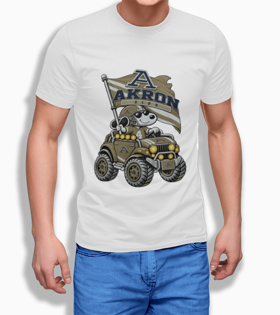 Akron Zips Snoopy Driving Offroad Vehicle NCAA Football T-Shirt