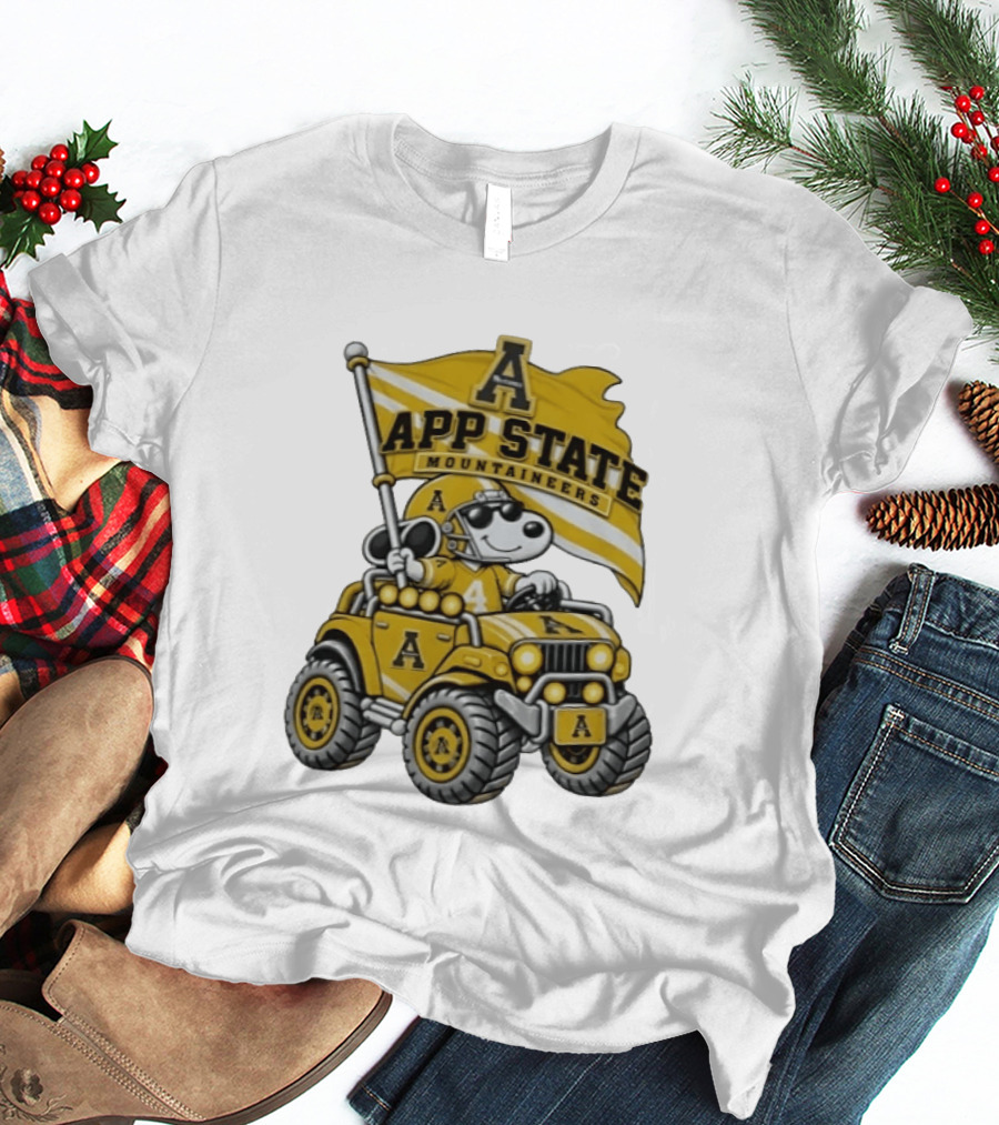 App State Mountaineers NCAA Football Snoopy Driving Offroad Vehicle T-Shirt