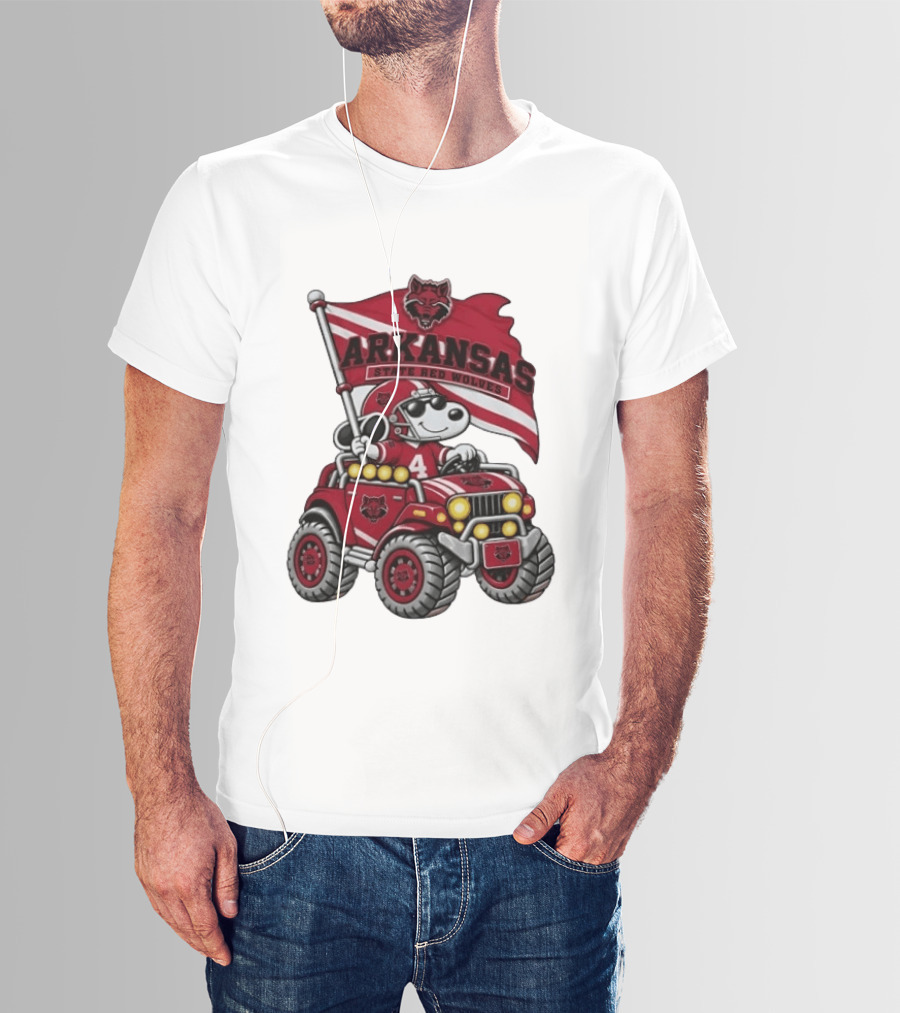 Arkansas State Red Wolves Snoopy Football Offroad Jeep Adventure T-Shirt