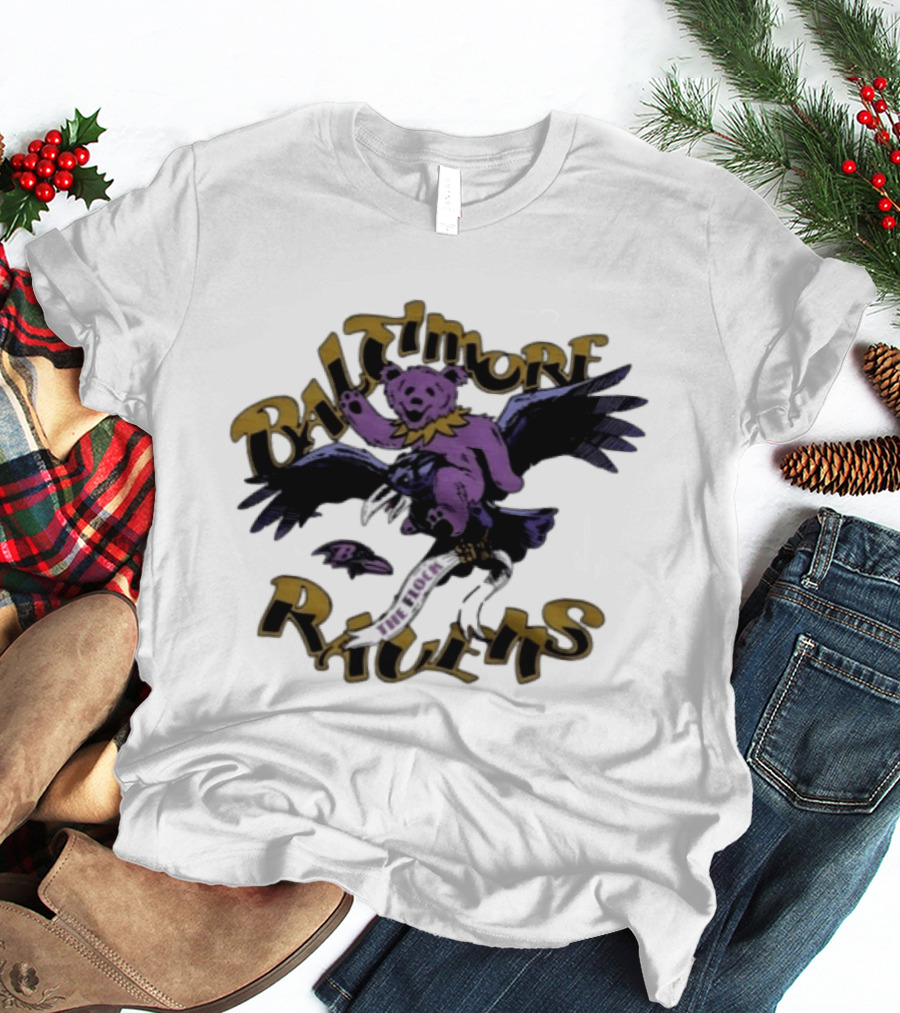 Baltimore Ravens Grateful Dead The Flock Bear And Raven Combo T-Shirt