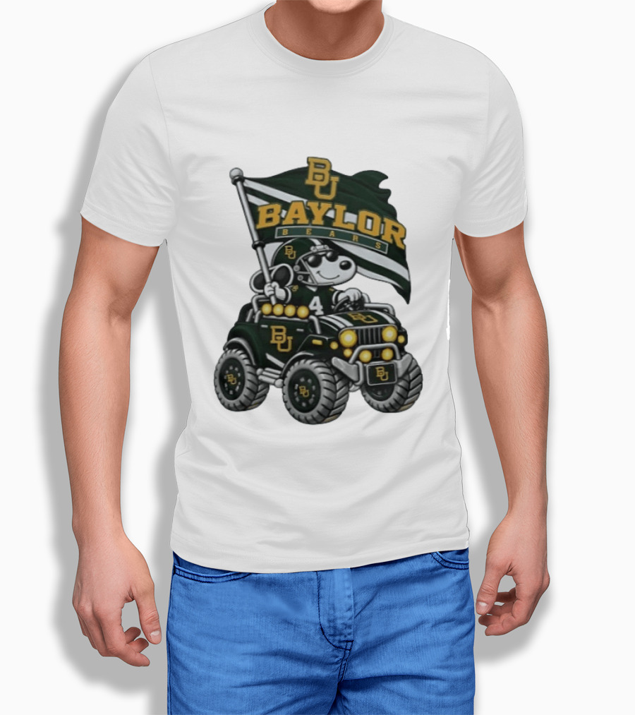 Baylor Bears Snoopy Driving Jeep With BU Flag NCAA Football T-Shirt