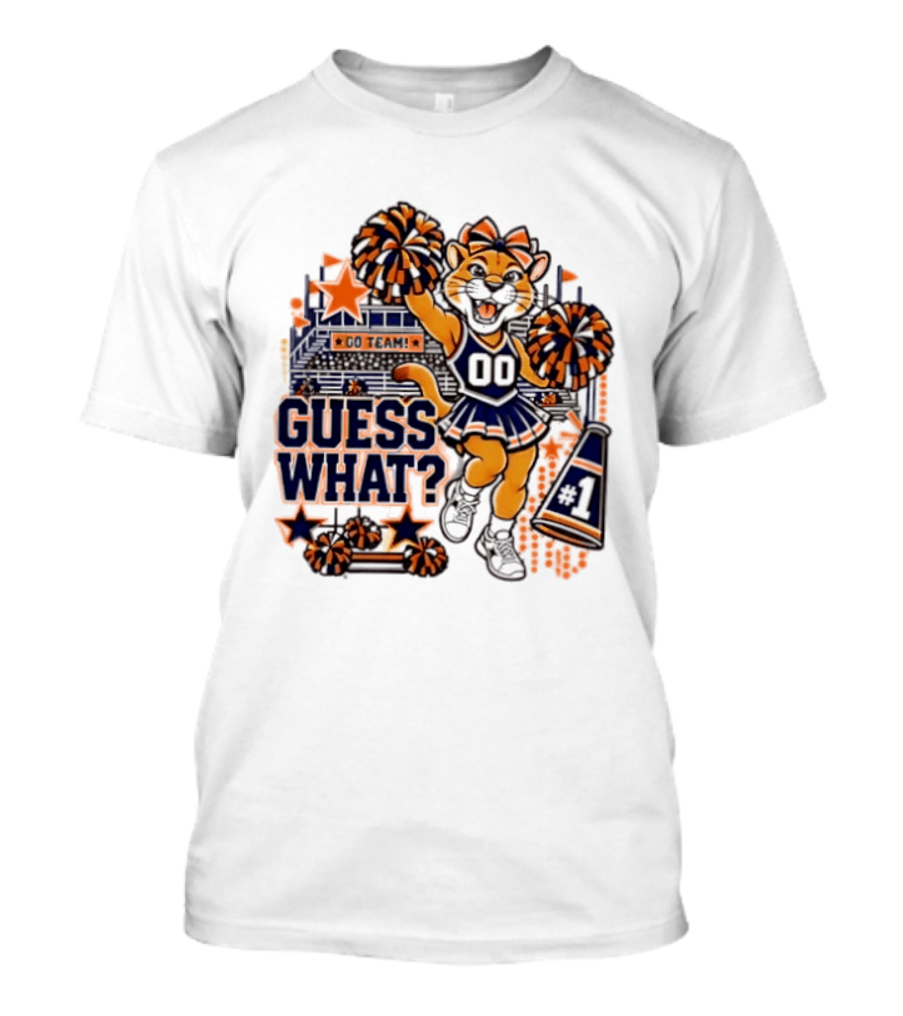 Cheerleader Tiger Guess What Go Team Spirit Pom Poms T-Shirt