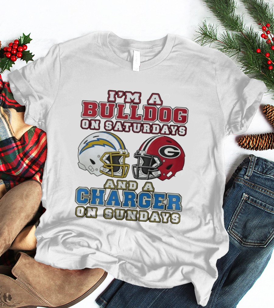 I'm A Bulldog On Saturdays Georgia And A Charger On Sundays Football Helmets T-Shirt