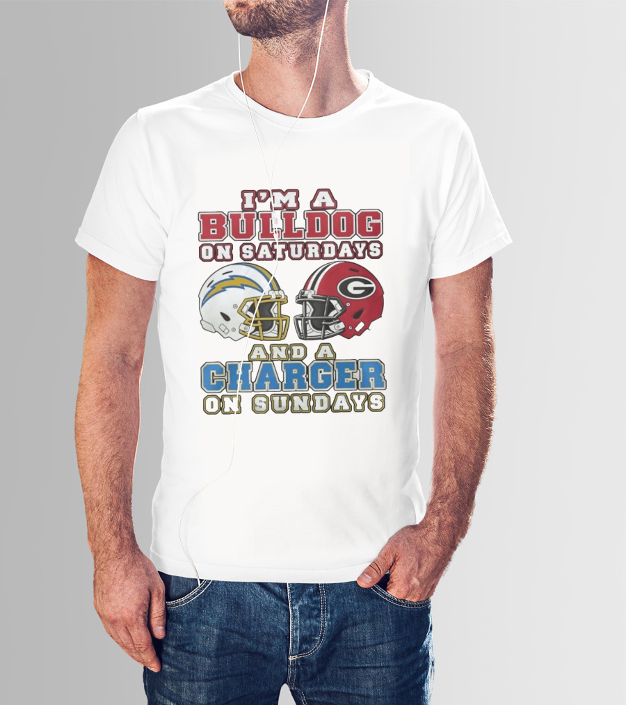 I'm A Bulldog On Saturdays Georgia And A Charger On Sundays Football Helmets T-Shirt