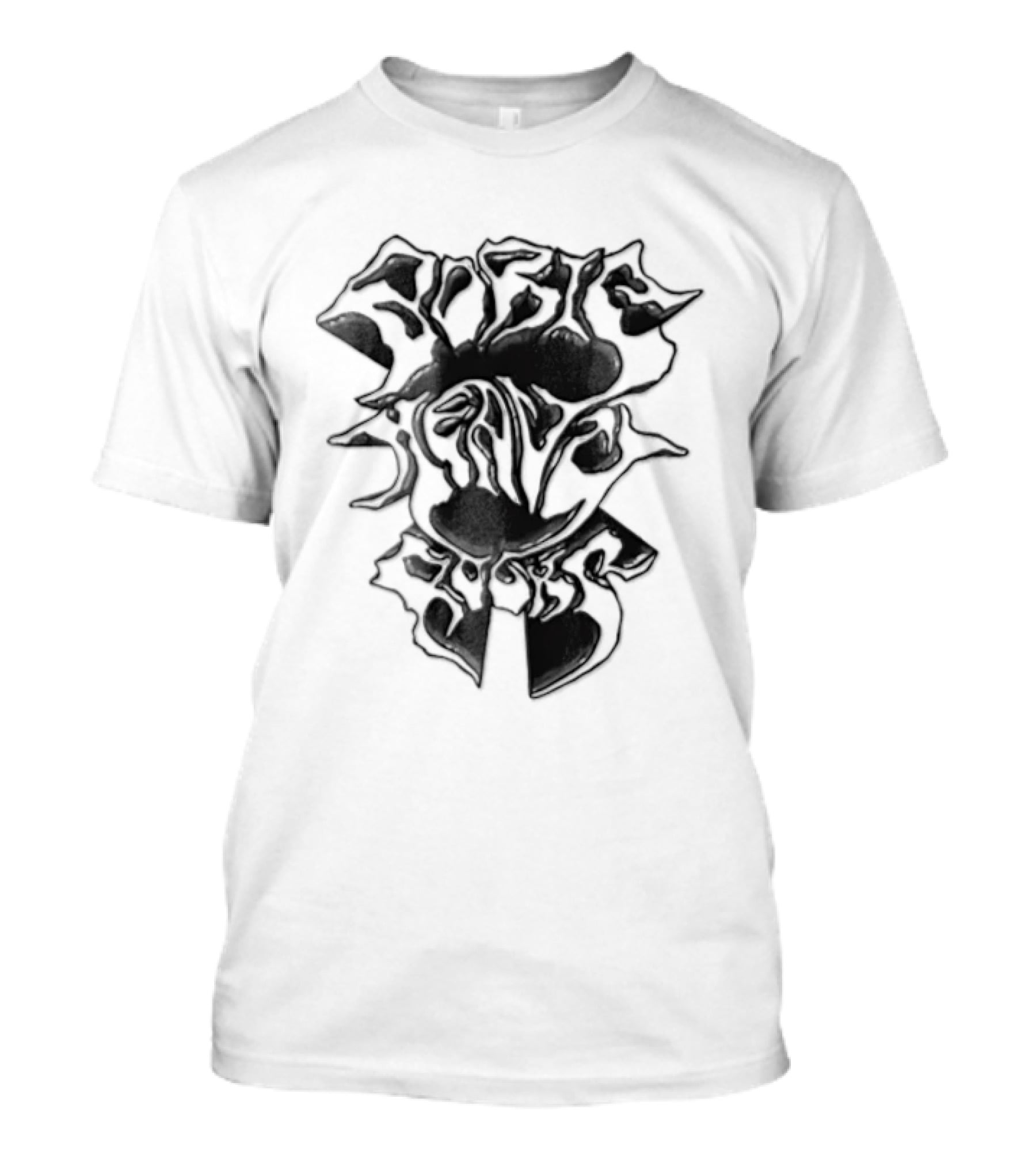 Spiky Lettering Dark Floral Abstract T-Shirt