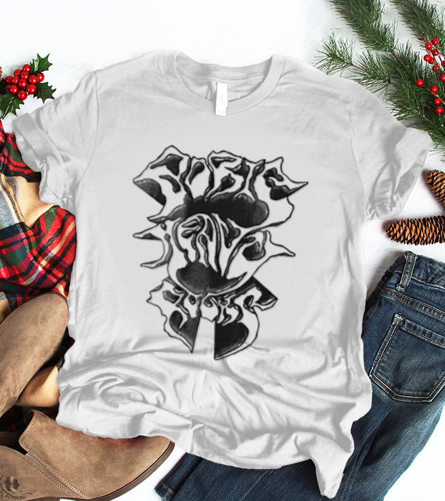 Spiky Lettering Dark Floral Abstract T-Shirt