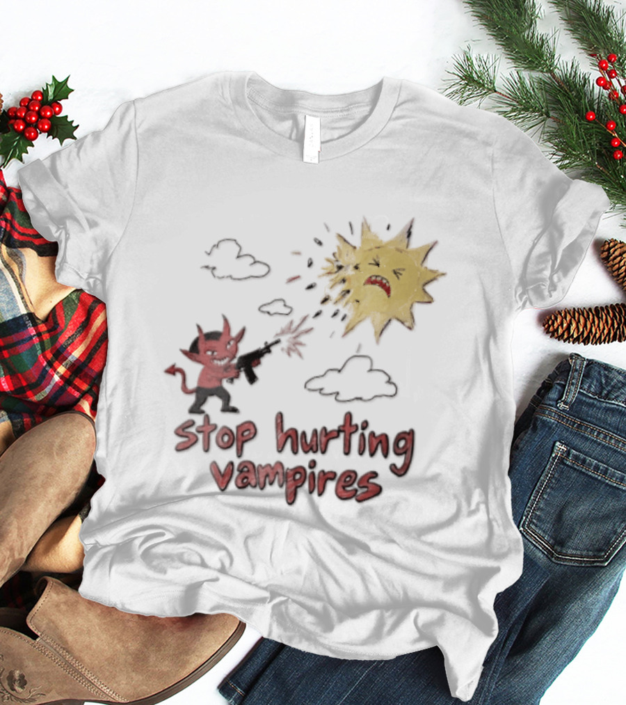 Stop Hurting Vampires Devil Shooting Angry Sun T-Shirt