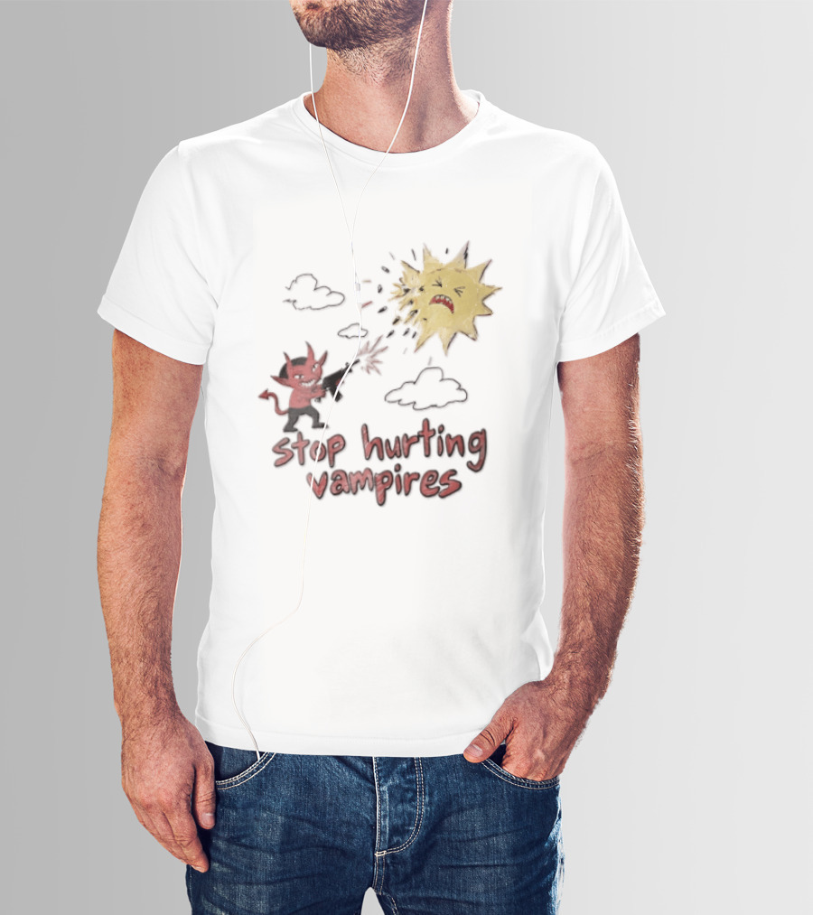 Stop Hurting Vampires Devil Shooting Angry Sun T-Shirt