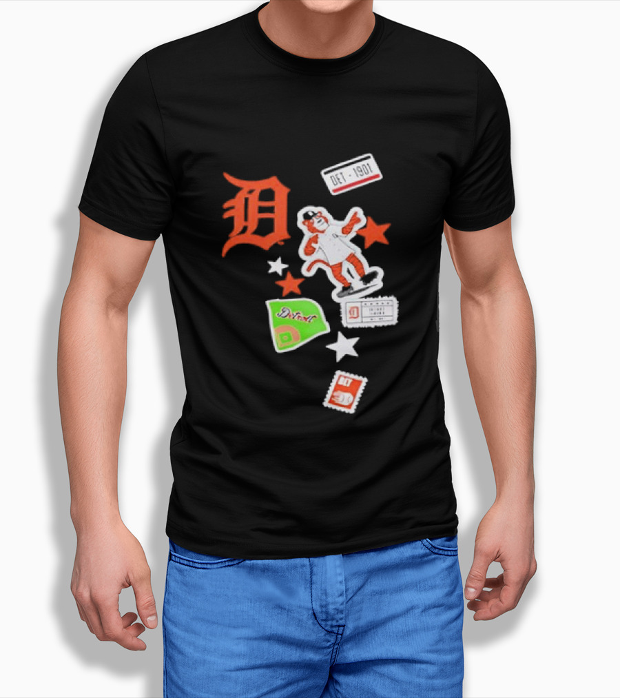 Detroit Tigers New Era Navy City Patch Stars Vintage Baseball Tiger T-Shirt