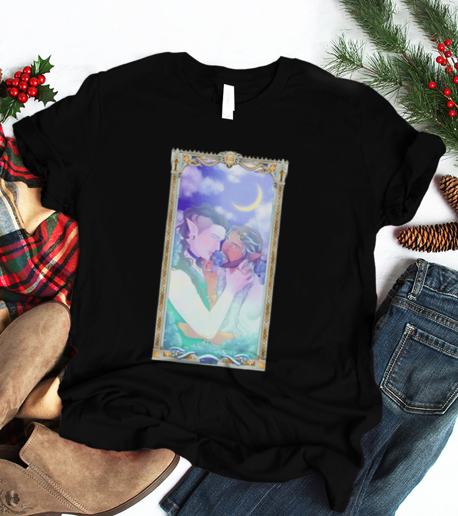 Fantasy Elf Couple 2026 Pride Moon Constellation Floral Romance T-Shirt