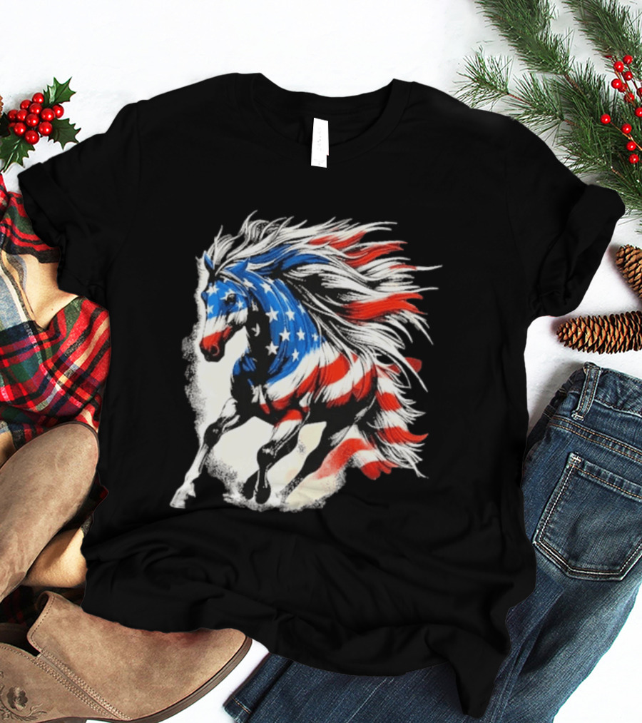 Patriotic Gallop Horse American Flag 4th Of July USA 2026 T-Shirt