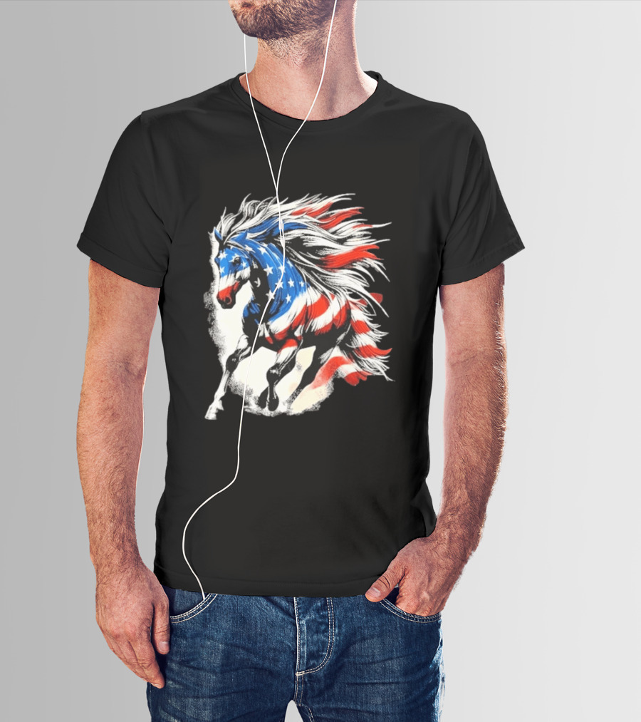 Patriotic Gallop Horse American Flag 4th Of July USA 2026 T-Shirt