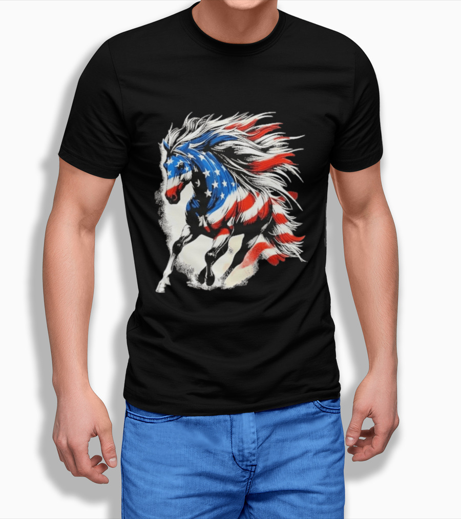 Patriotic Gallop Horse American Flag 4th Of July USA 2026 T-Shirt