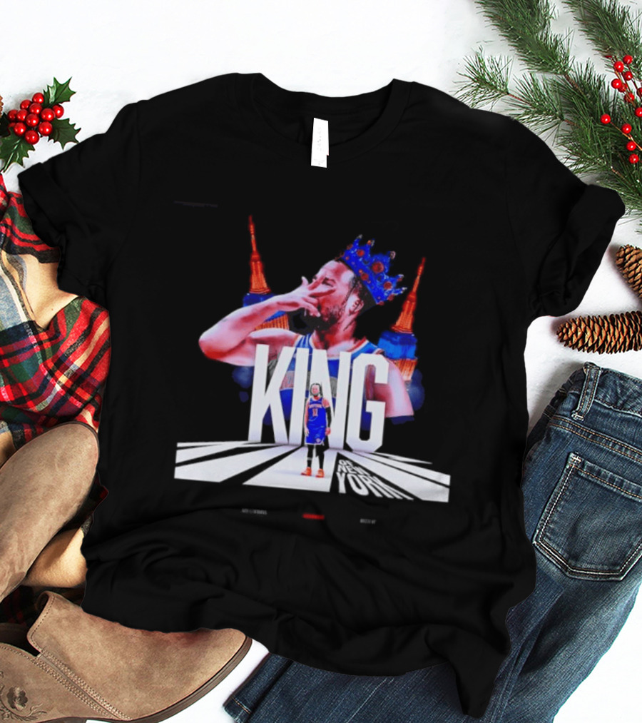 King Of New York Jalen Brunson Crown Basketball Statue Liberty Skyline T-Shirt