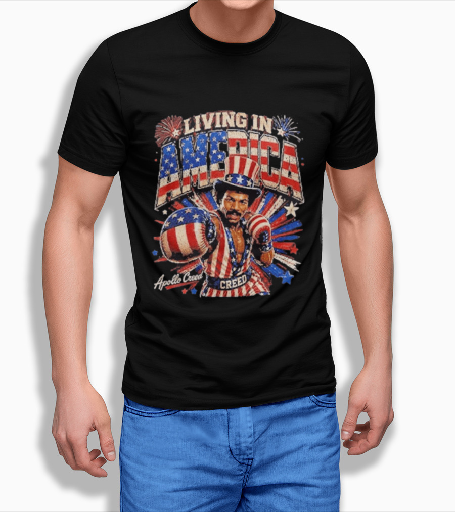Living In America Apollo Creed 4th Of July Patriotic Boxing Event T-Shirt